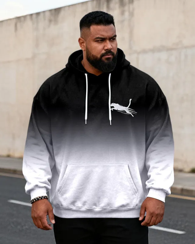 Big & Tall Men's Black And White Gradient Leopard Graffiti-Print Hoodie sold by Biggmans