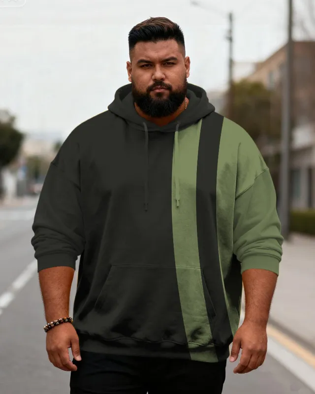 Big & Tall Men's Green Striped Colorblock Print Hoodie sold by Biggmans