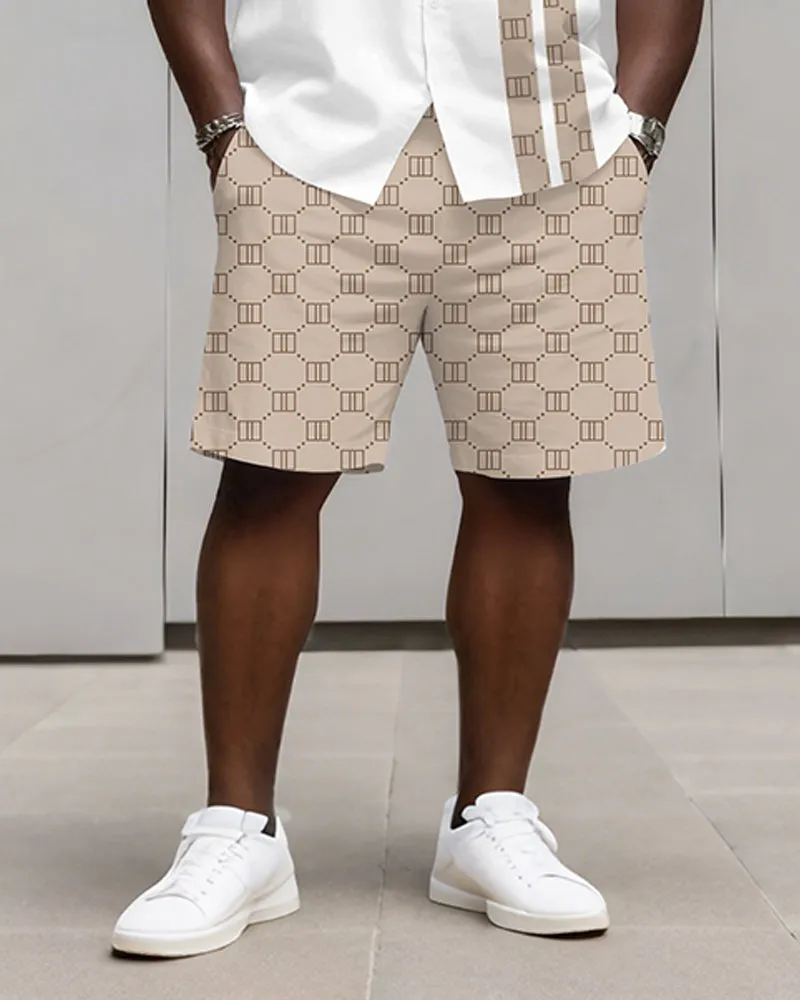 Big & Tall Men's Business Khaki Geometric Stripe Print Long Sleeve Shirt Shorts Set sold by Biggmans product image thumbnail 3