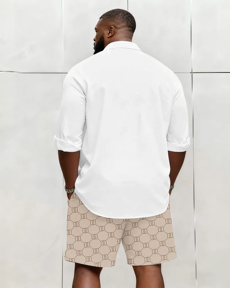 Big & Tall Men's Business Khaki Geometric Stripe Print Long Sleeve Shirt Shorts Set sold by Biggmans product image thumbnail 4