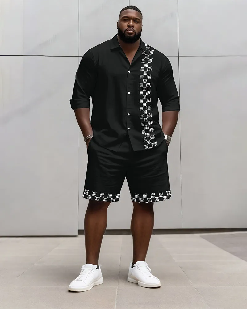 Big & Tall Men's Business Plaid Striped Print Long Sleeve Shirt Shorts Set sold by Biggmans product image thumbnail 4