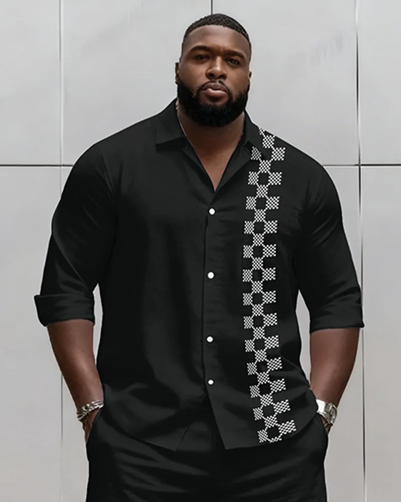 Big & Tall Men's Business Plaid Striped Print Long Sleeve Shirt Shorts Set sold by Biggmans product image thumbnail 5