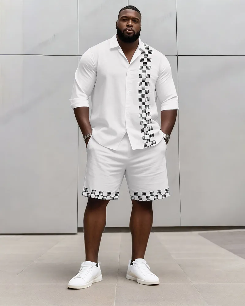 Big & Tall Men's Business Plaid Striped Print Long Sleeve Shirt Shorts Set sold by Biggmans