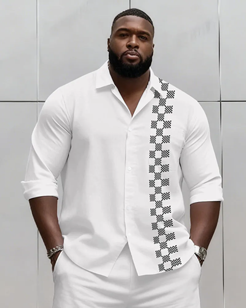 Big & Tall Men's Business Plaid Striped Print Long Sleeve Shirt Shorts Set sold by Biggmans product image thumbnail 2