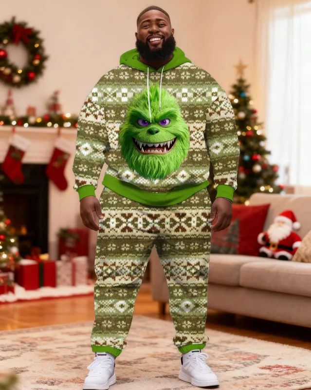 Big & Tall Men's Christmas Green-haired Monster Hoodie Set sold by Biggmans