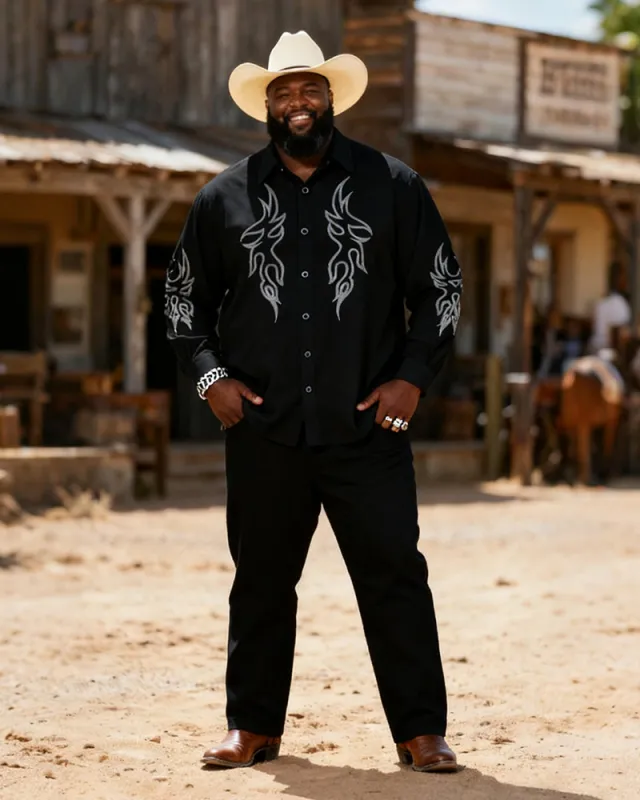 Big & Tall Men's Western Unruly Flame Totem Print Long Sleeve Shirt Pants Set sold by Biggmans