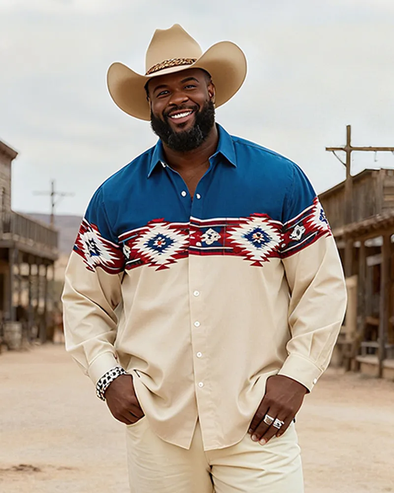 Big & Tall Men's Vintage Navajo Pattern Patchwork Printed Long Sleeve Shirt Pants Set sold by Biggmans product image thumbnail 2