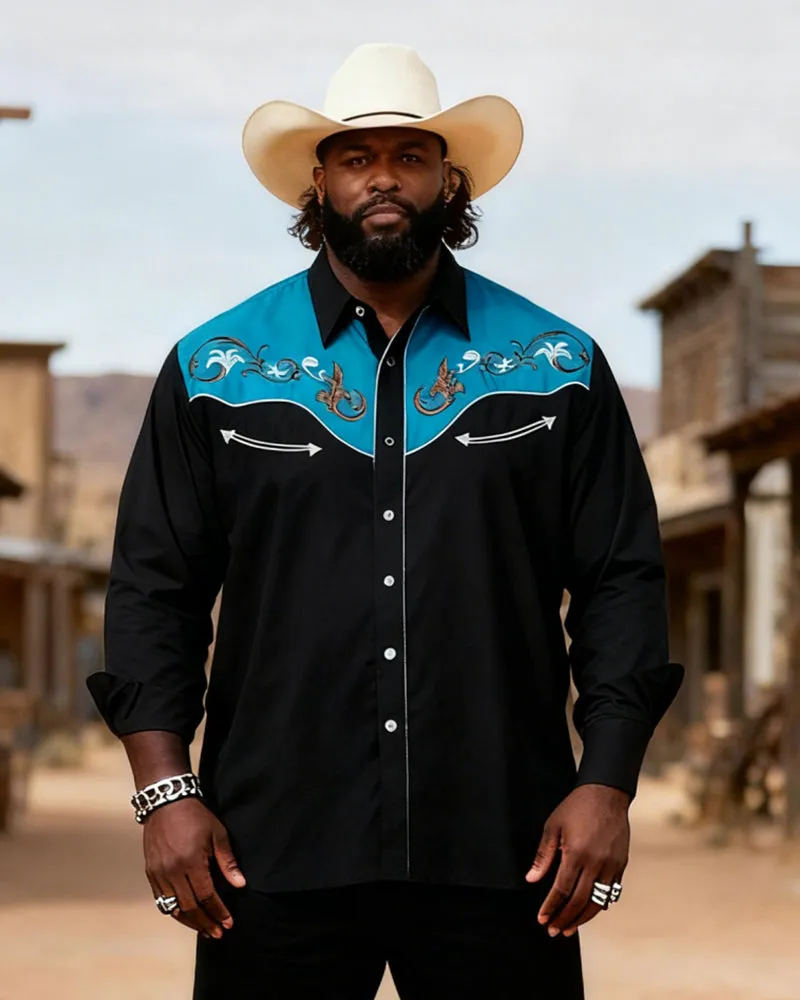 Big & Tall Men's Western Black And Blue Stitching Totem Print Long Sleeve Shirt Pants Set sold by Biggmans product image thumbnail 2