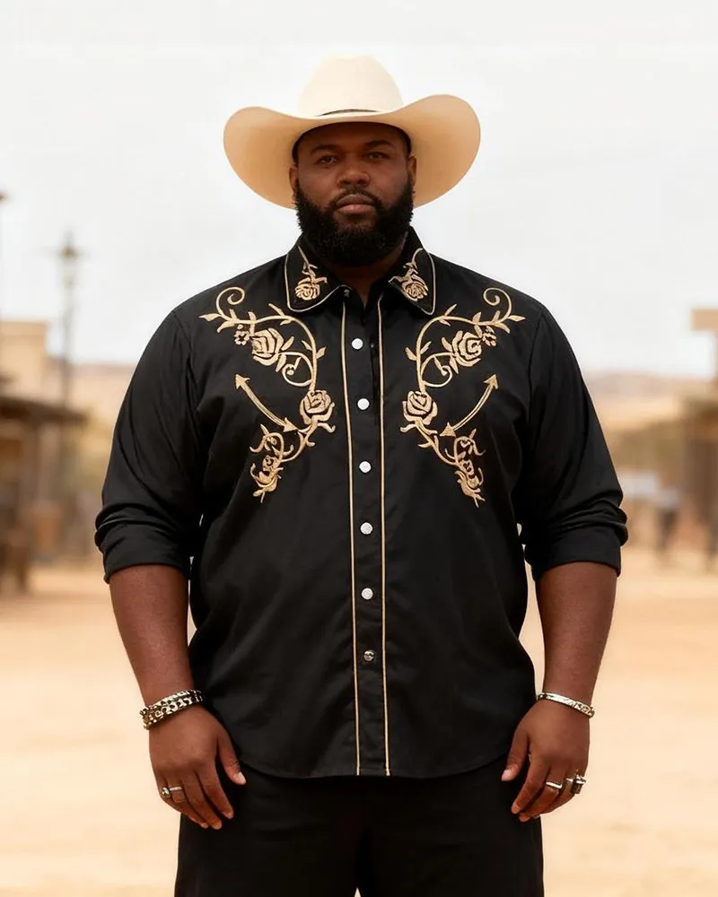 Big & Tall Men's Western Black And Gold Rose Print Long Sleeve Shirt Pants Set sold by Biggmans product image thumbnail 2