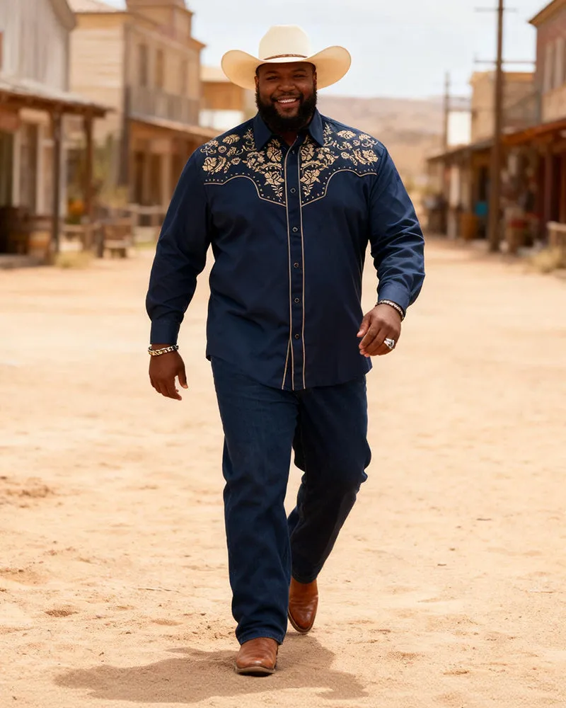 Big & Tall Men's Western Navy Floral Print Long Sleeve Shirt Trouser Set sold by Biggmans