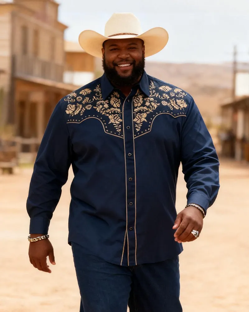 Big & Tall Men's Western Navy Floral Print Long Sleeve Shirt Trouser Set sold by Biggmans product image thumbnail 2