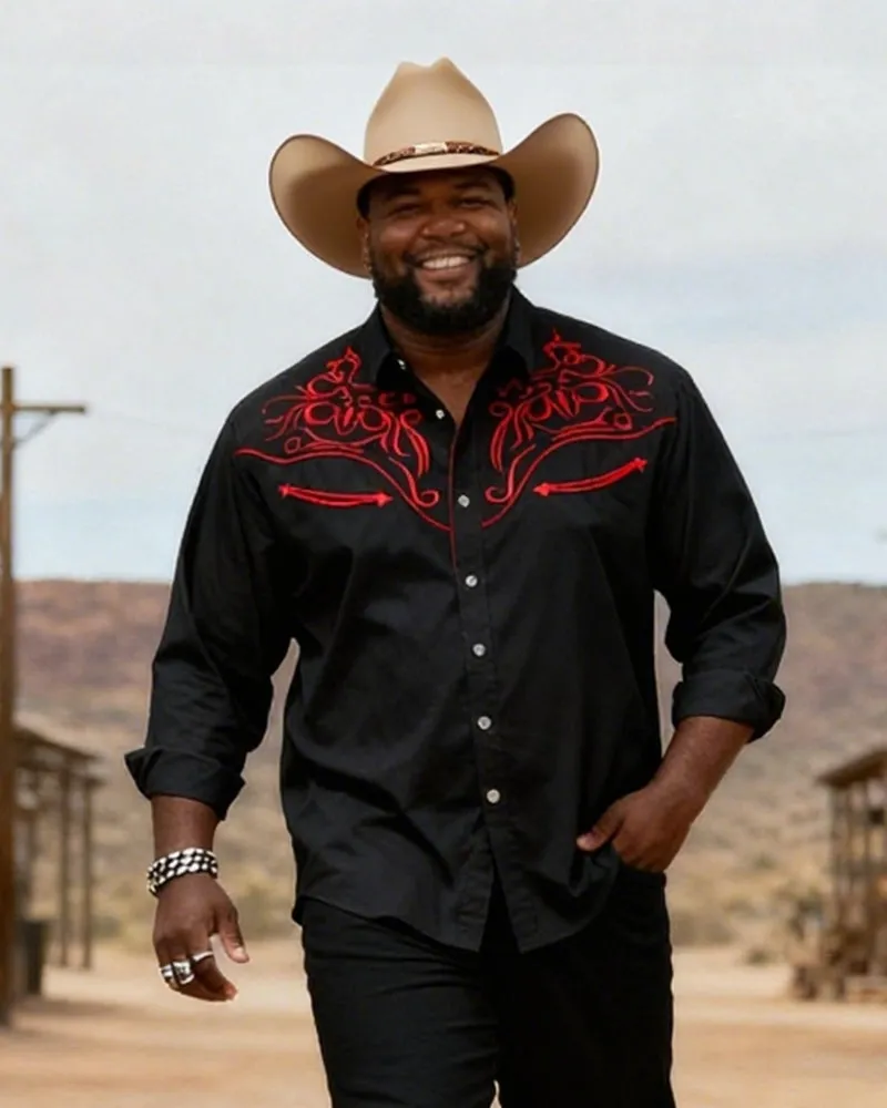 Big & Tall Men's Western Black And Red Totem Print Long Sleeve Shirt Pants Set sold by Biggmans product image thumbnail 2