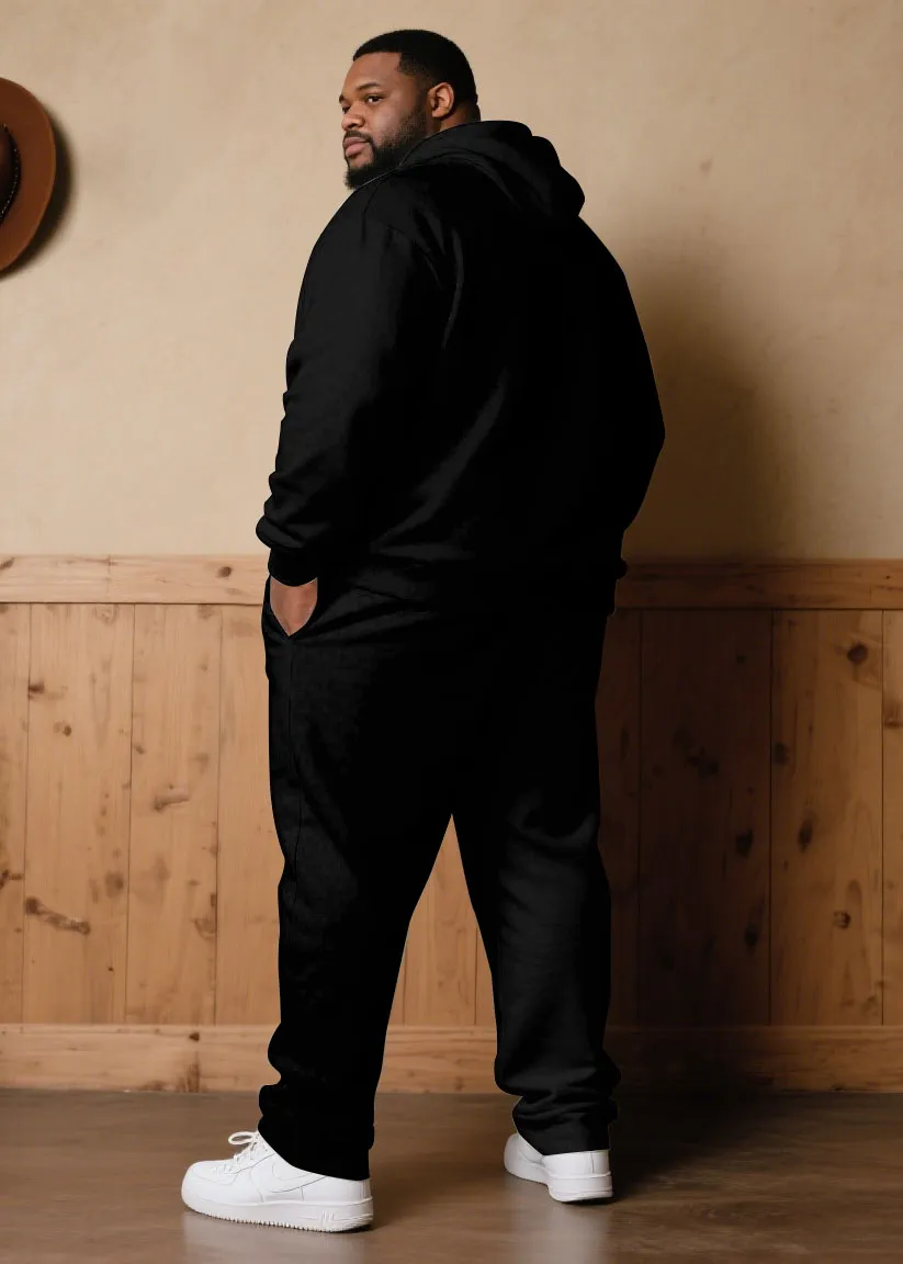 Large Size Men's Autumn And Winter Warm Cold-proof Gentleman Red & Black & White Chest Pony Kangaroo Large Pocket Hoodie Sweatpants Set sold by Biggmans product image thumbnail 4