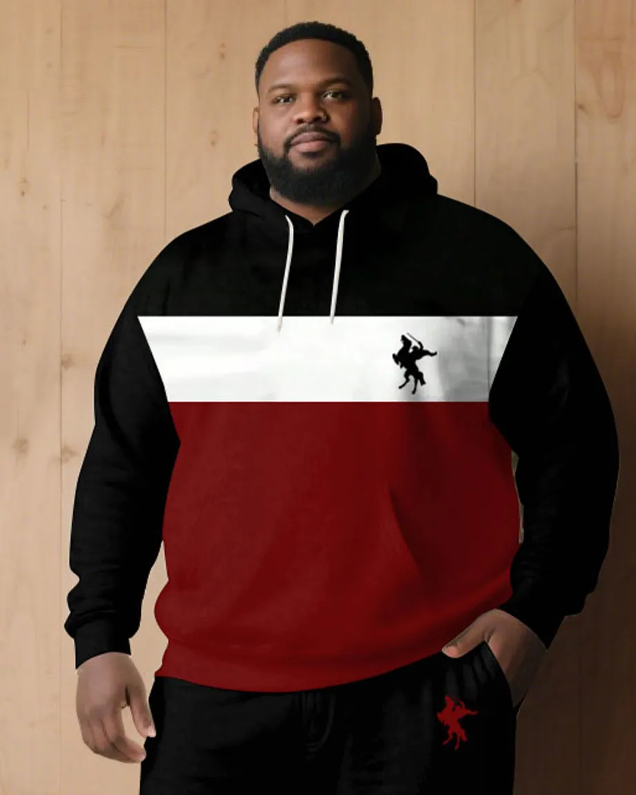 Large Size Men's Autumn And Winter Warm Cold-proof Gentleman Red & Black & White Chest Pony Kangaroo Large Pocket Hoodie Sweatpants Set sold by Biggmans product image thumbnail 2