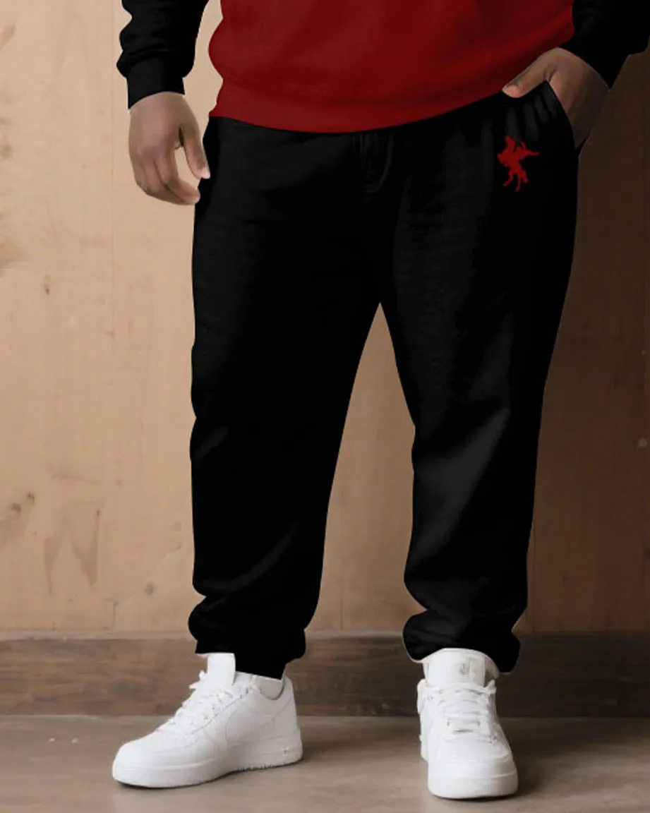 Large Size Men's Autumn And Winter Warm Cold-proof Gentleman Red & Black & White Chest Pony Kangaroo Large Pocket Hoodie Sweatpants Set sold by Biggmans product image thumbnail 3