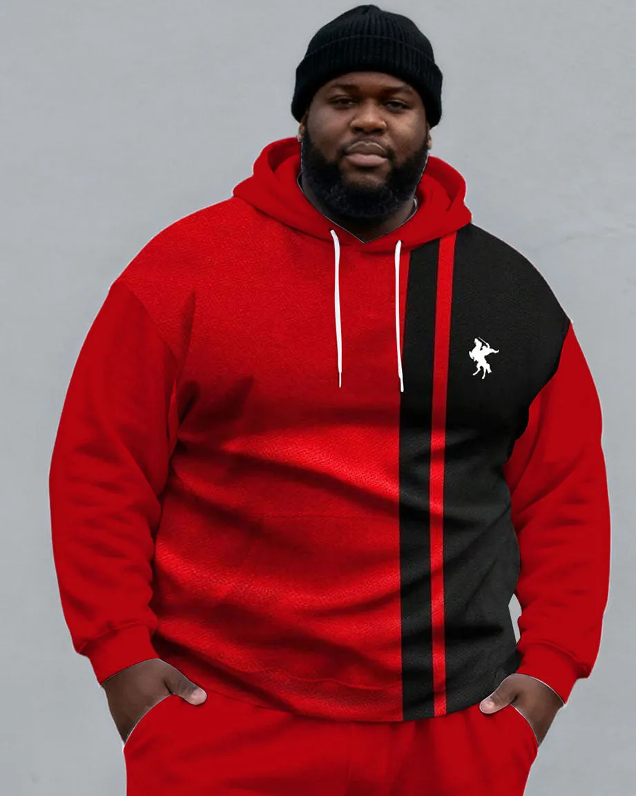 Large Size Men's Autumn And Winter Warm Cold-proof Gentleman Red & Black Chest Pony Kangaroo Large Pocket Hoodie Sweatpants Set sold by Biggmans product image thumbnail 2