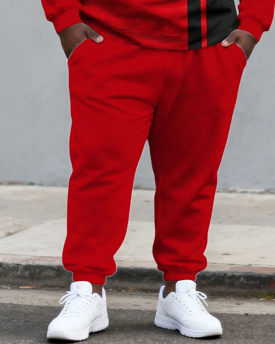 Large Size Men's Autumn And Winter Warm Cold-proof Gentleman Red & Black Chest Pony Kangaroo Large Pocket Hoodie Sweatpants Set sold by Biggmans product image thumbnail 3