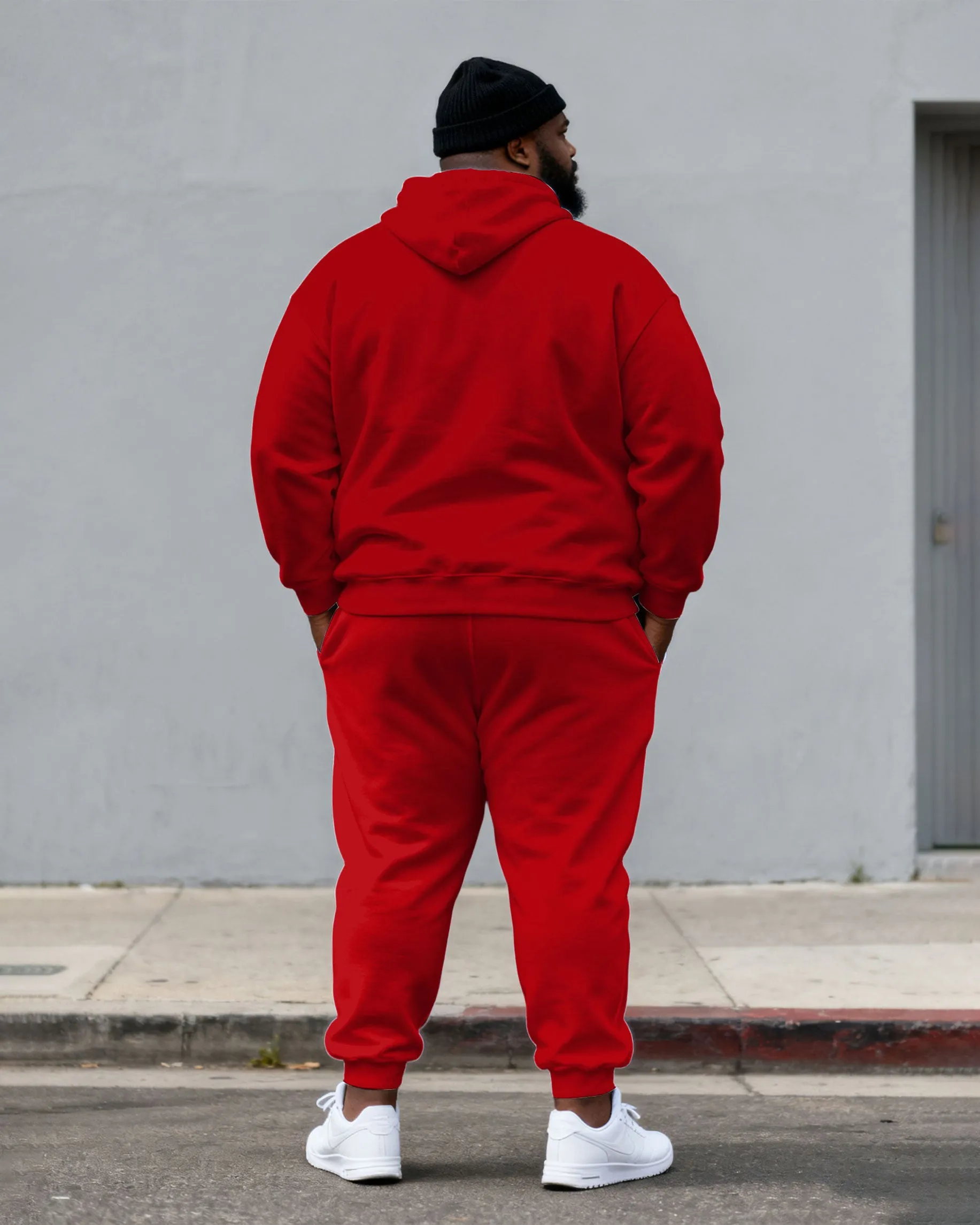 Large Size Men's Autumn And Winter Warm Cold-proof Gentleman Red & Black Chest Pony Kangaroo Large Pocket Hoodie Sweatpants Set sold by Biggmans product image thumbnail 4