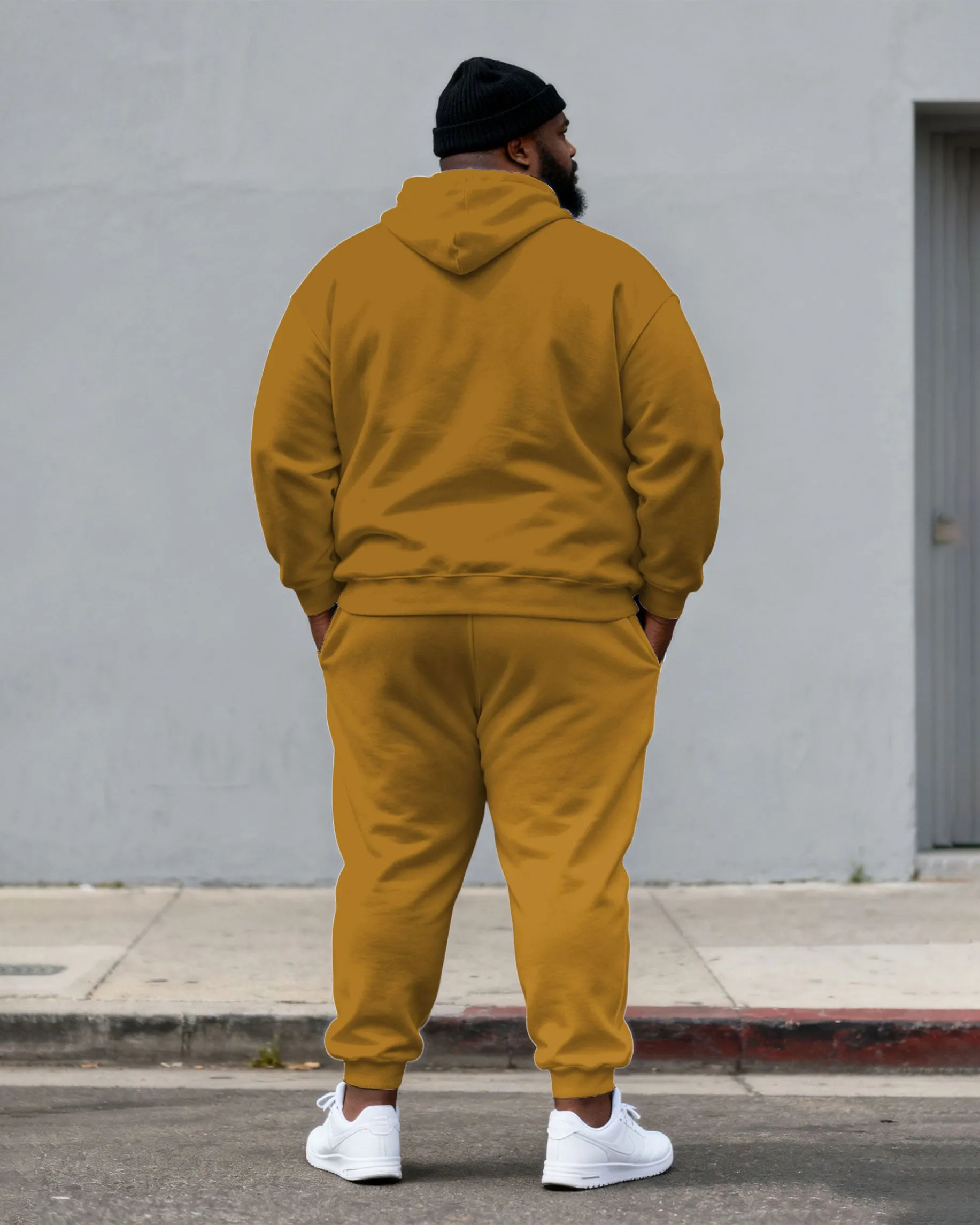 Large Size Men's Autumn And Winter Warm Cold-proof Ginger & White Kangaroo Big Pocket Hoodie Sweatpants Set sold by Biggmans product image thumbnail 4