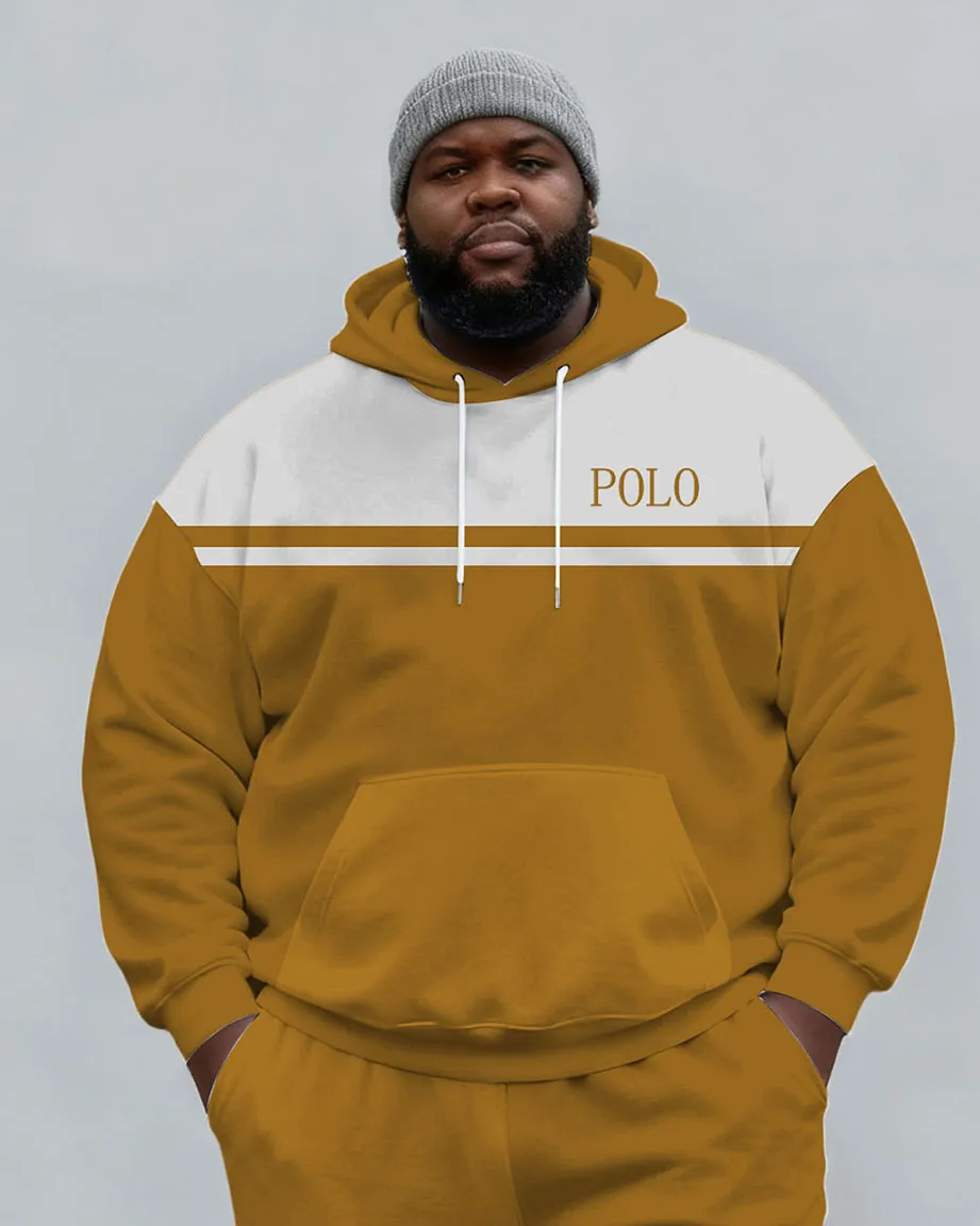 Large Size Men's Autumn And Winter Warm Cold-proof Ginger & White Kangaroo Big Pocket Hoodie Sweatpants Set sold by Biggmans product image thumbnail 2