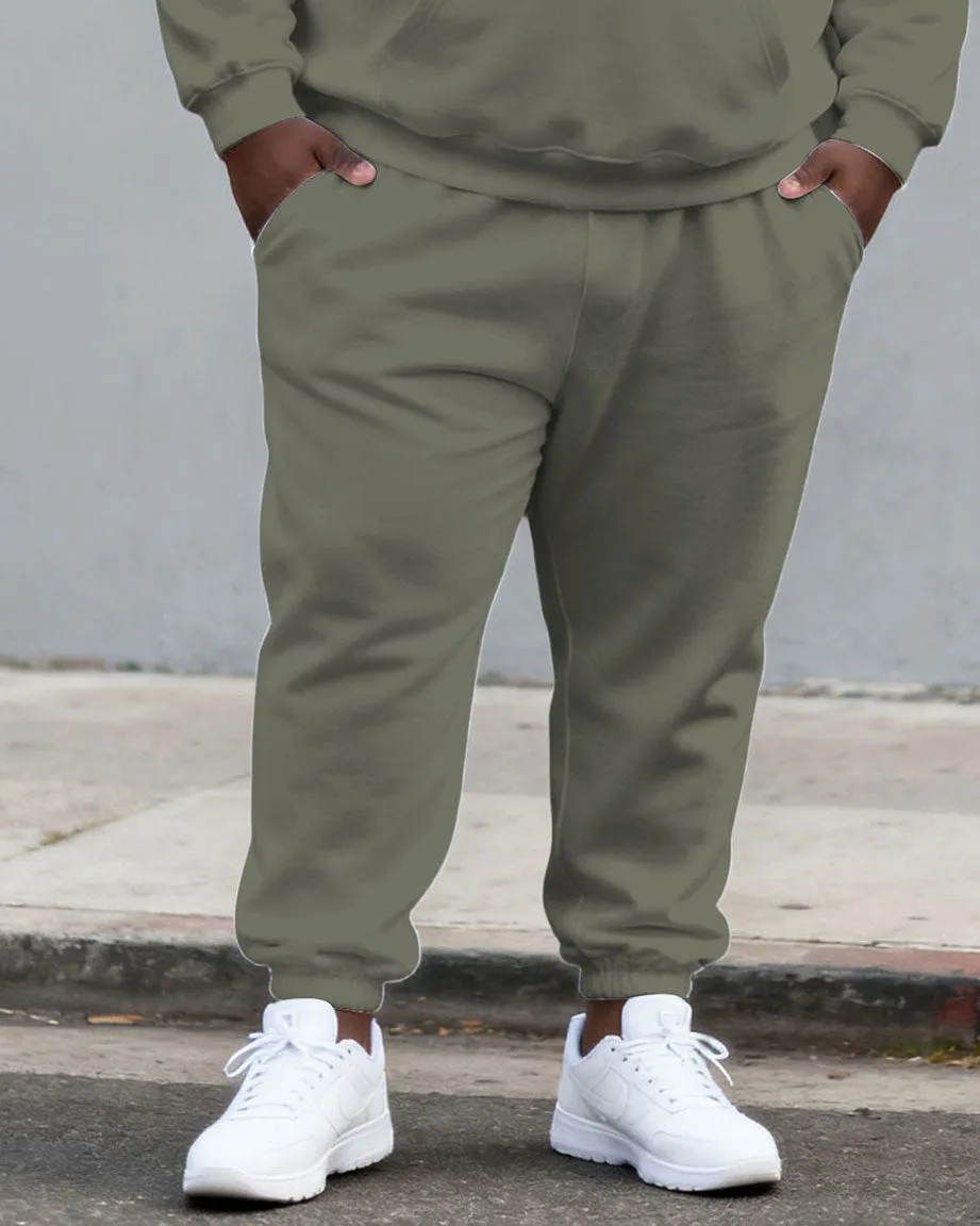 Large Size Men's Autumn And Winter Warm Cold-proof Gentleman Fog Green Color-block Small Label Printed Kangaroo Large Pocket Hoodie Sweatpants Set sold by Biggmans product image thumbnail 3