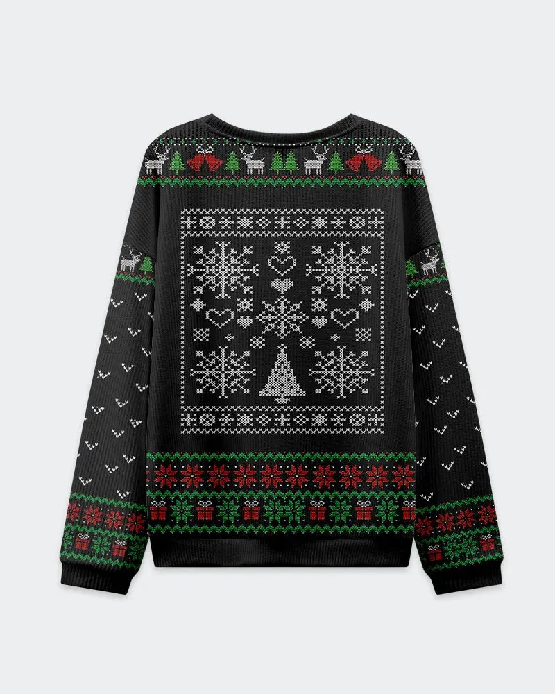 Big & Tall Men's Christmas Black Cat Graffiti Print Crewneck Ugly Sweater sold by Biggmans product image thumbnail 3