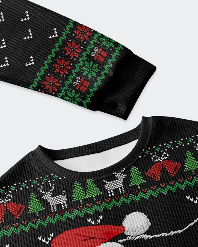 Big & Tall Men's Christmas Black Cat Graffiti Print Crewneck Ugly Sweater sold by Biggmans product image thumbnail 4