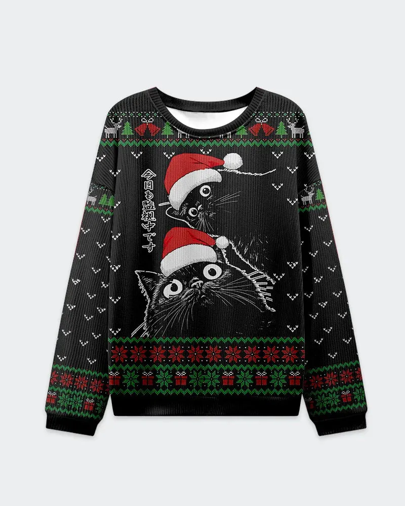 Big & Tall Men's Christmas Black Cat Graffiti Print Crewneck Ugly Sweater sold by Biggmans product image thumbnail 2