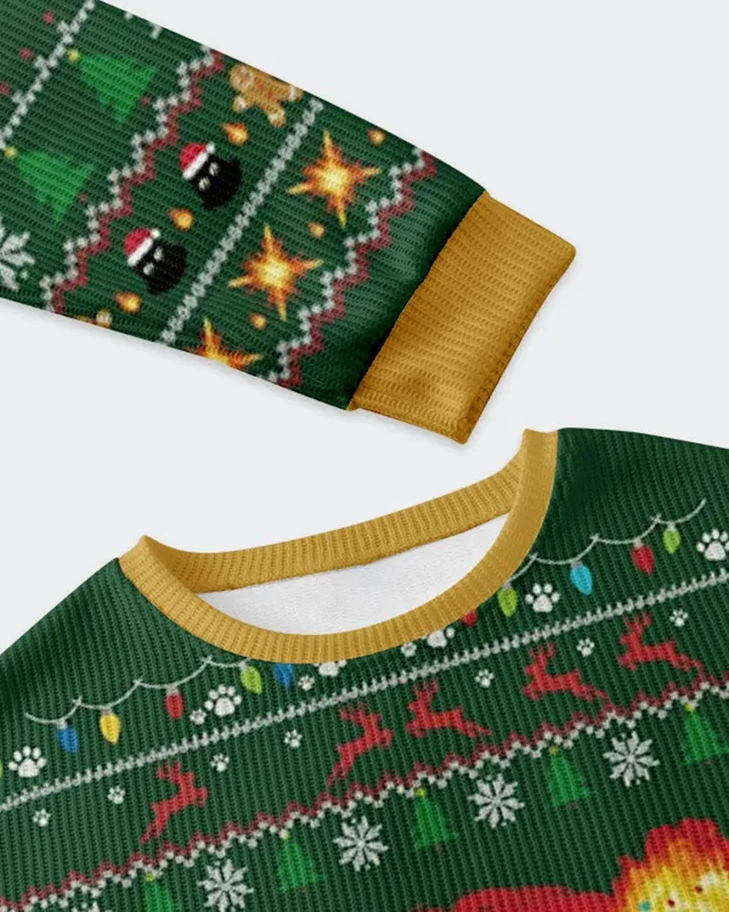 Big & Tall Men's Christmas Cat Roar Graffiti Print Crewneck Ugly Sweater sold by Biggmans product image thumbnail 4