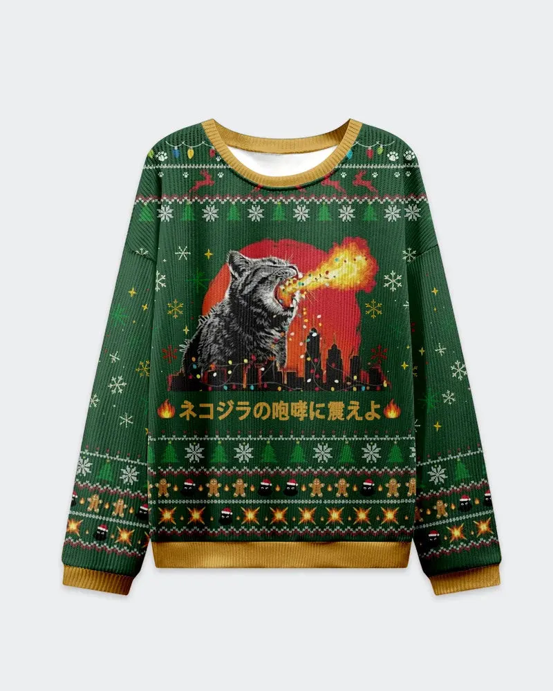 Big & Tall Men's Christmas Cat Roar Graffiti Print Crewneck Ugly Sweater sold by Biggmans product image thumbnail 2