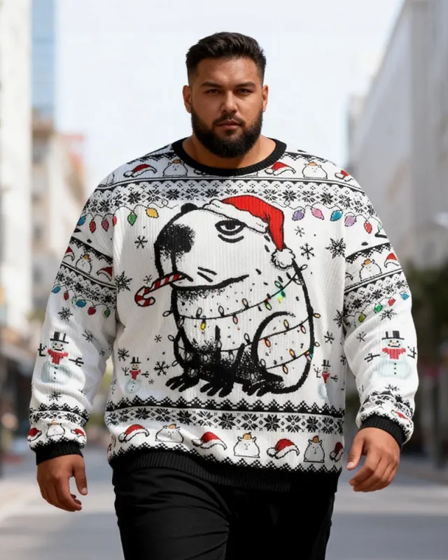 Big & Tall Men's Christmas Capybara Graffiti-Print Crewneck Ugly Sweater sold by Biggmans