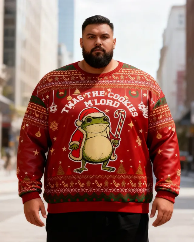 Big & Tall Men's Christmas Frog Graffiti Print Crewneck Ugly Sweater sold by Biggmans