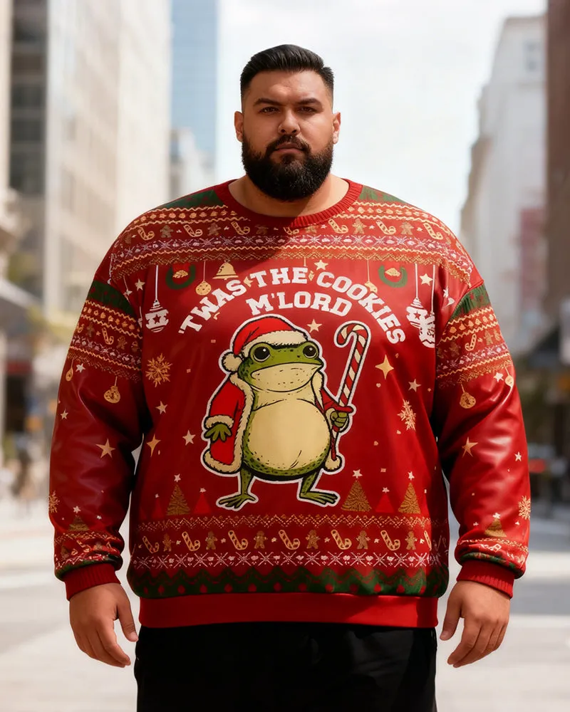 Big & Tall Men's Christmas Frog Graffiti Print Crewneck Ugly Sweater sold by Biggmans