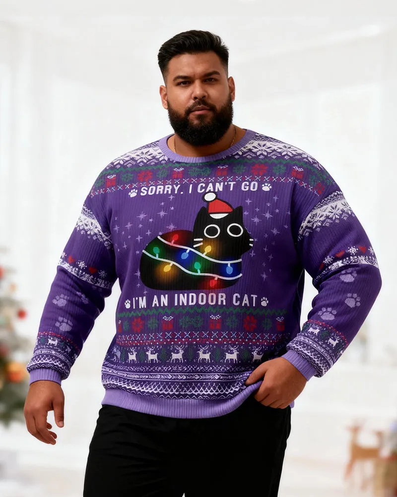 Big & Tall Men's Christmas Purple Cat Graffiti Print Crewneck Ugly Sweater sold by Biggmans