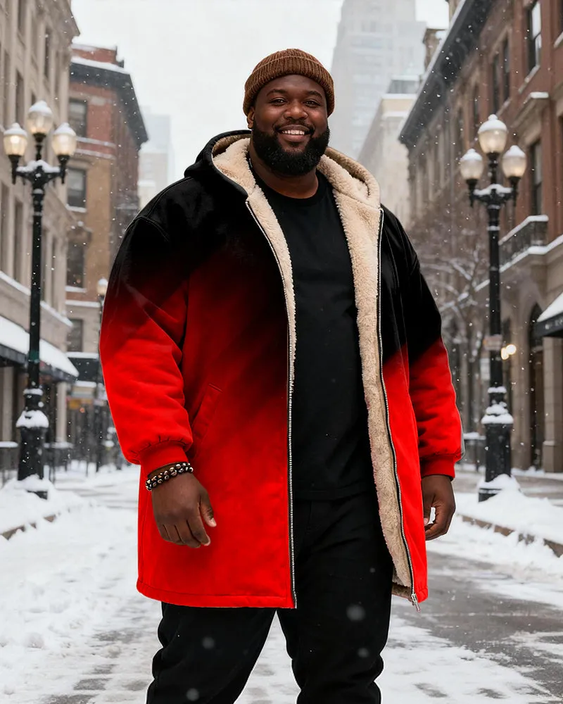 Big & Tall Men's Black And Red Gradient Printed Velvet Padded Long Hooded Coat sold by Biggmans product image thumbnail 2