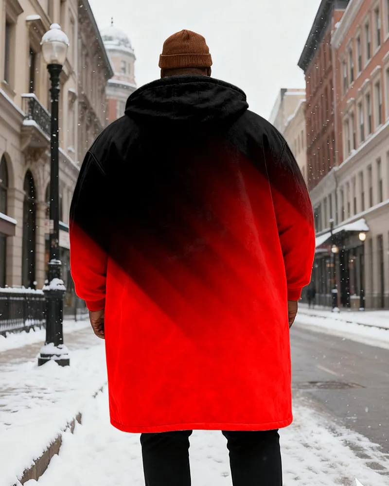 Big & Tall Men's Black And Red Gradient Printed Velvet Padded Long Hooded Coat sold by Biggmans product image thumbnail 3