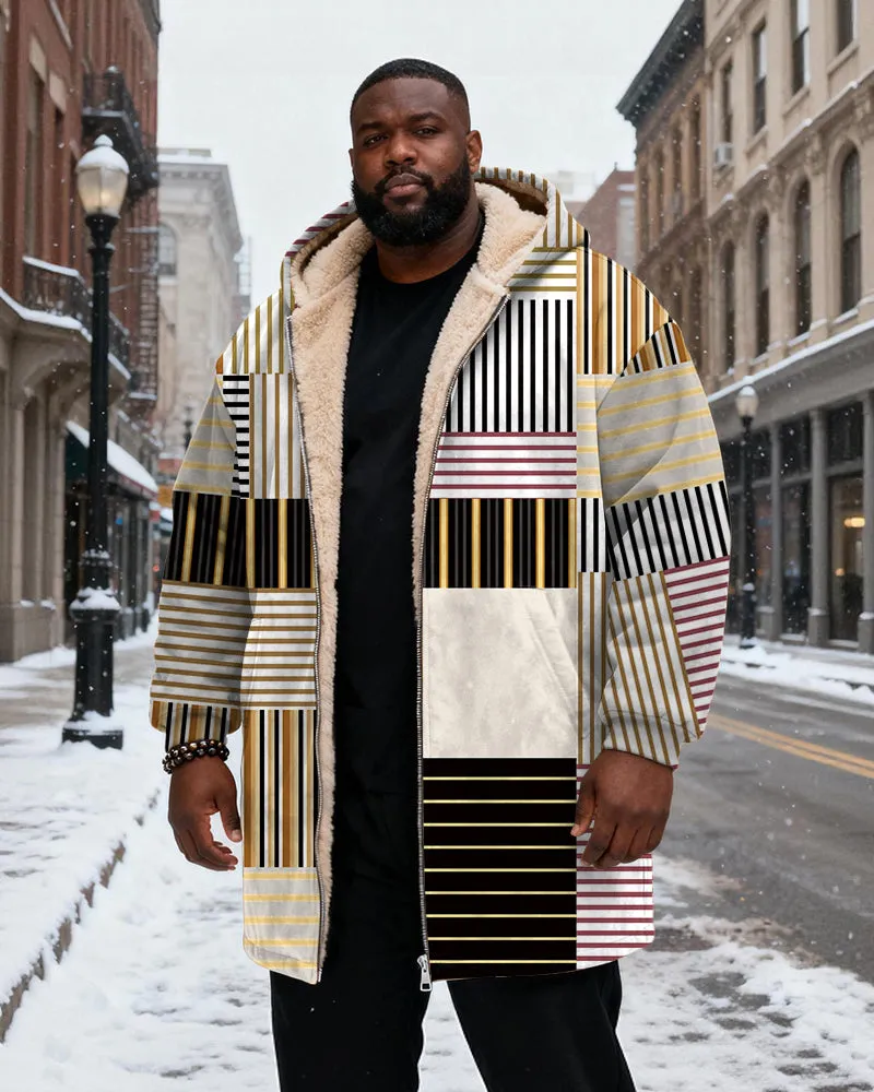 Big & Tall Men's Vintage Geometric Yellow Printed Velvet Thickened Long Hooded Coat sold by Biggmans product image thumbnail 2