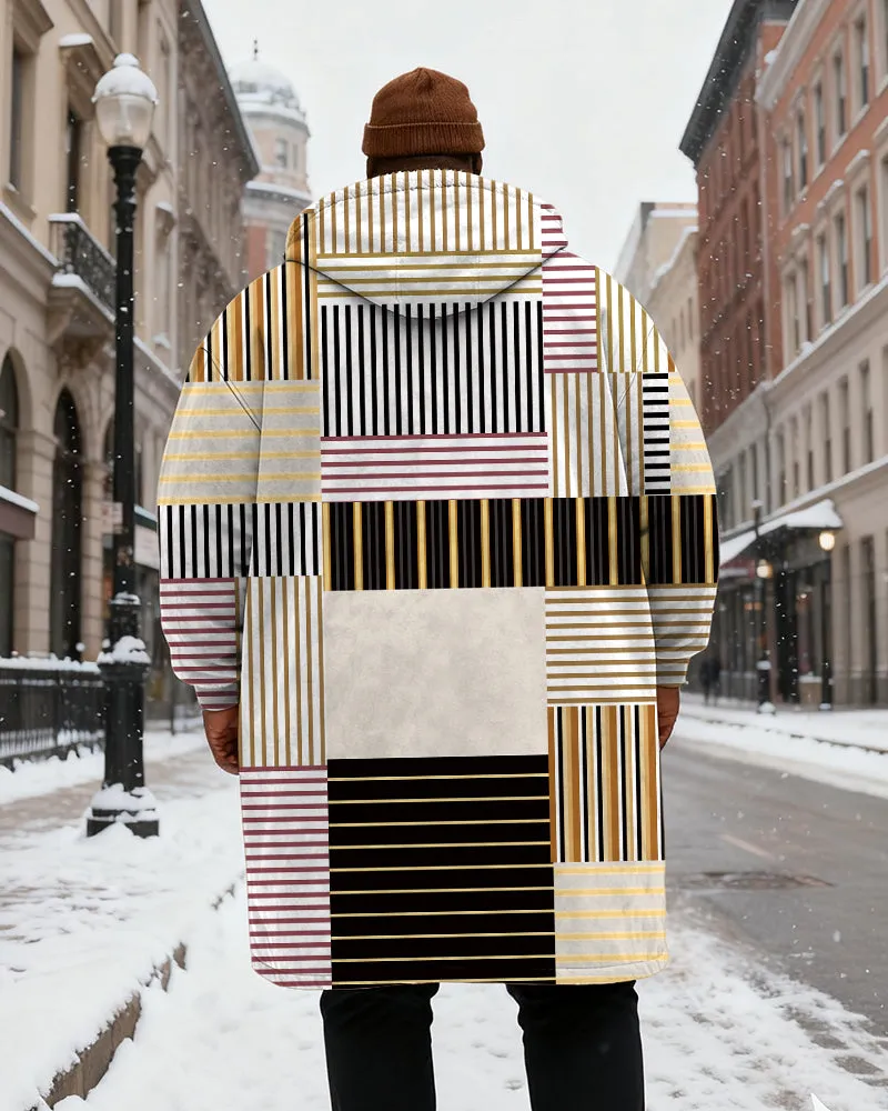 Big & Tall Men's Vintage Geometric Yellow Printed Velvet Thickened Long Hooded Coat sold by Biggmans product image thumbnail 3