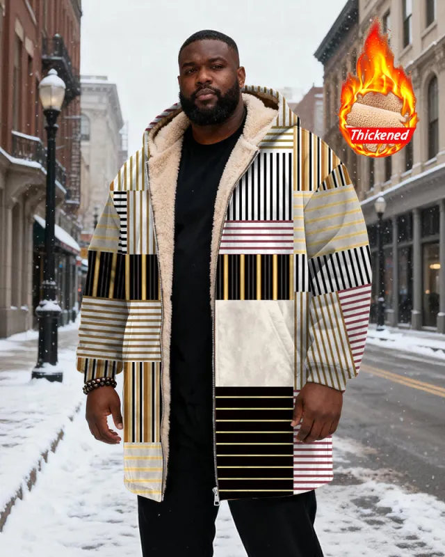 Big & Tall Men's Vintage Geometric Yellow Printed Velvet Thickened Long Hooded Coat sold by Biggmans