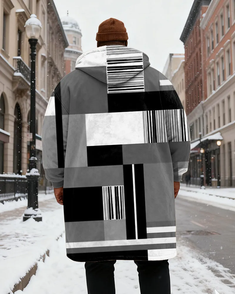 Big & Tall Men's Gray Geometric Print Velvet Thickened Long Hooded Exterior sold by Biggmans product image thumbnail 3