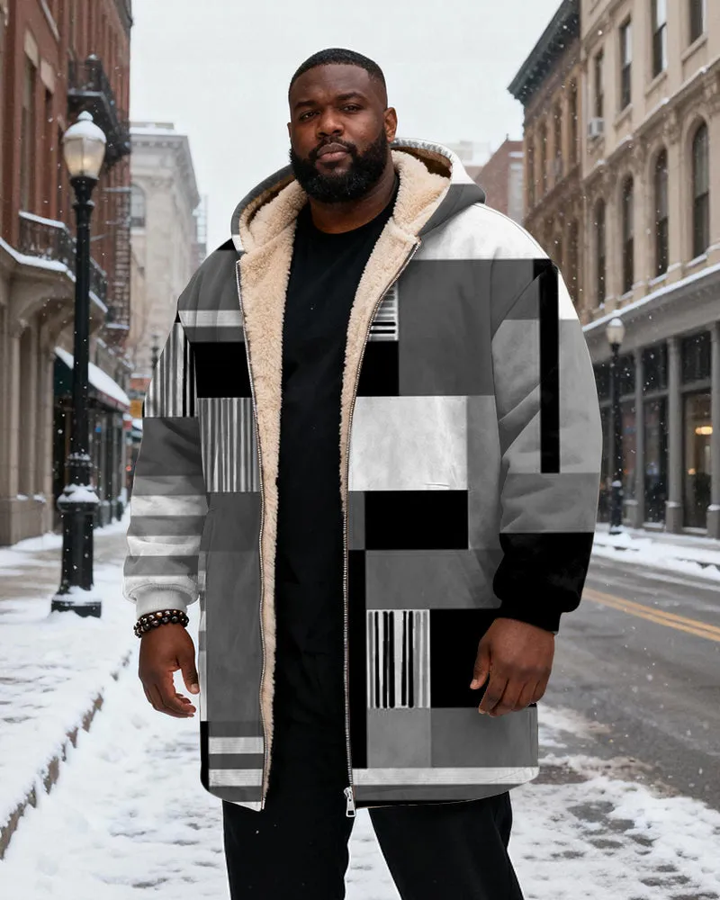Big & Tall Men's Gray Geometric Print Velvet Thickened Long Hooded Exterior sold by Biggmans product image thumbnail 2