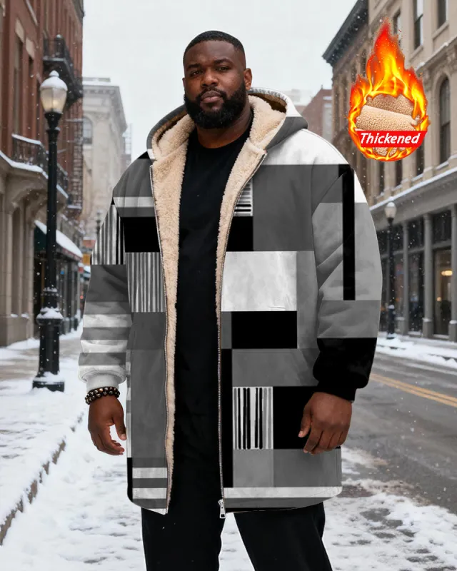 Big & Tall Men's Gray Geometric Print Velvet Thickened Long Hooded Exterior sold by Biggmans