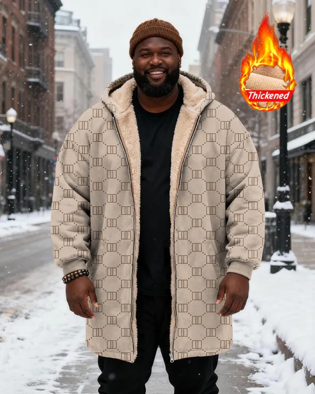 Big & Tall Men's Vintage Khachi Geometric Print Velvet Thickened Long Hooded Coat sold by Biggmans