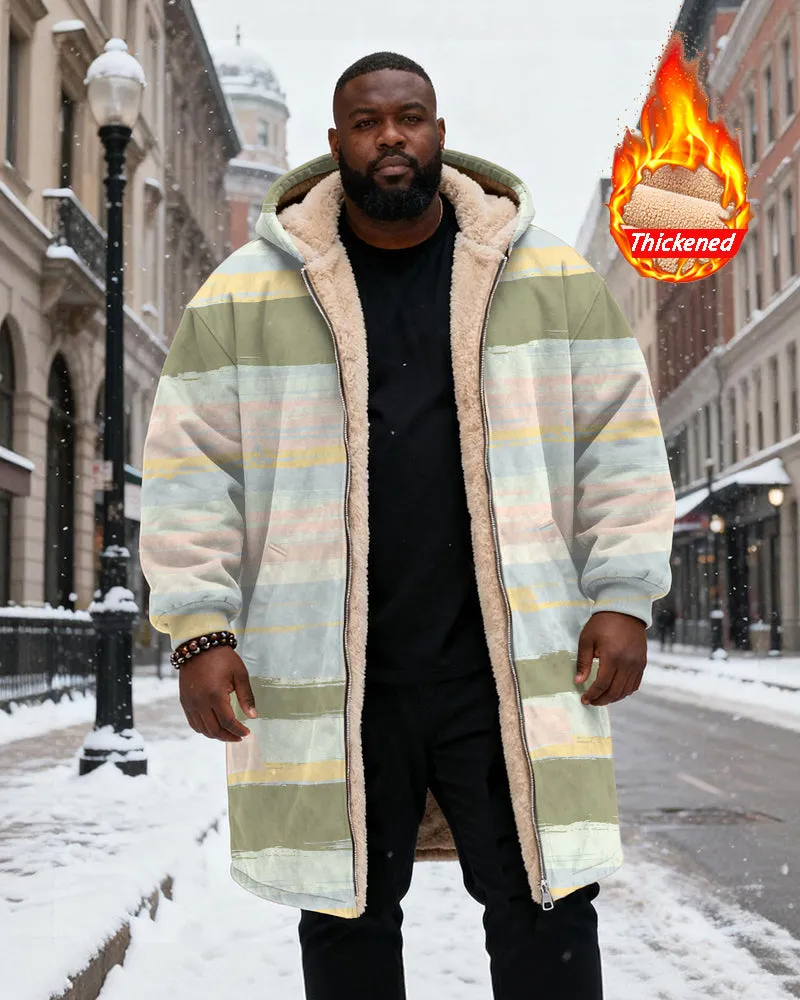 Big & Tall Men's Green Stripe Printed Velvet Thickened Long Hooded Coat sold by Biggmans