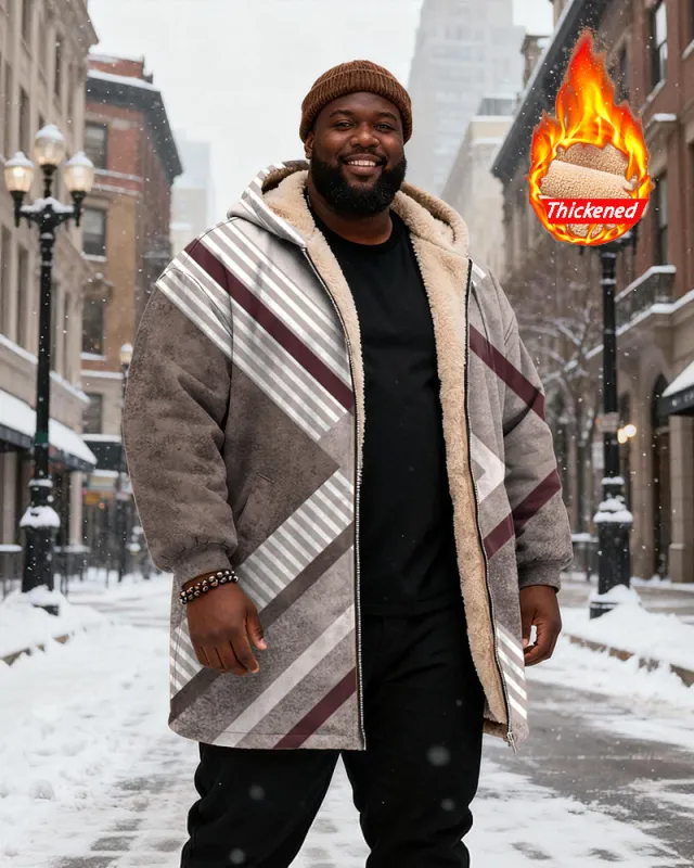 Big & Tall Men's Gray Geometric Print Velvet Thickened Long Hooded Exterior sold by Biggmans