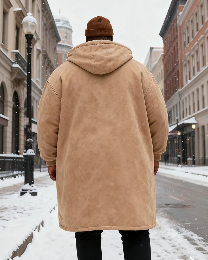 Big & Tall Men's Solid Color Velvet Thickened Long Hooded Coat sold by Biggmans product image thumbnail 3