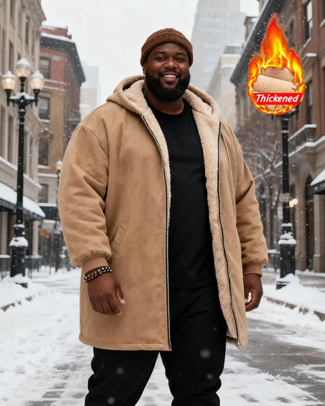 Big & Tall Men's Solid Color Velvet Thickened Long Hooded Coat sold by Biggmans