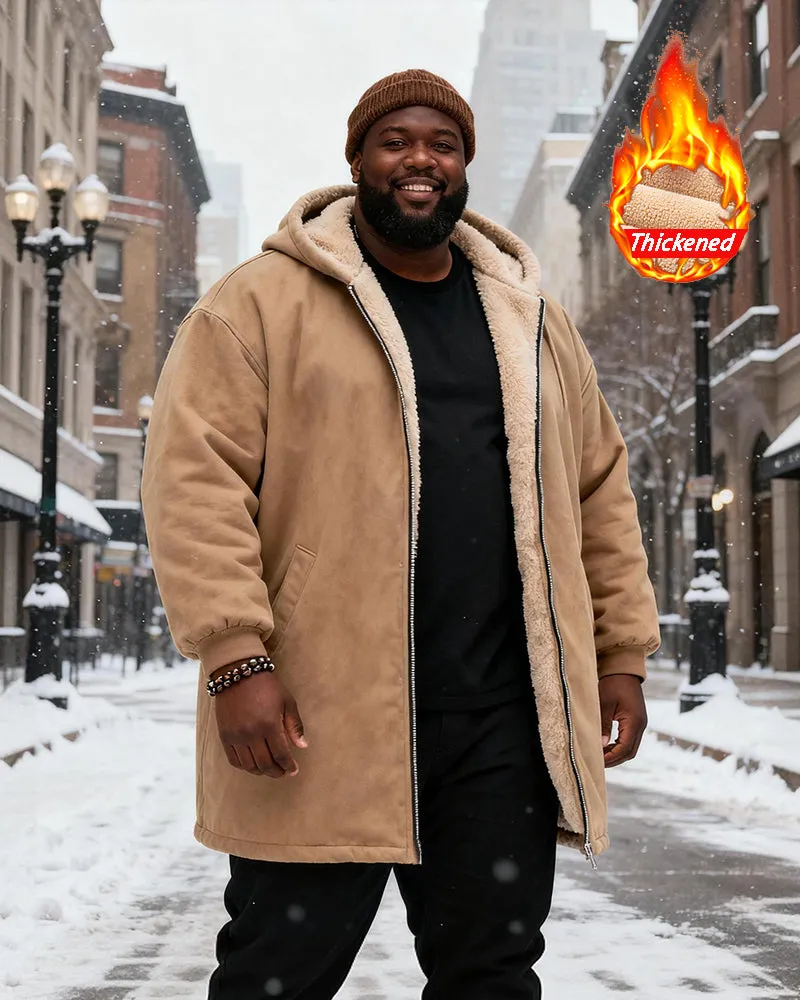 Big & Tall Men's Solid Color Velvet Thickened Long Hooded Coat sold by Biggmans