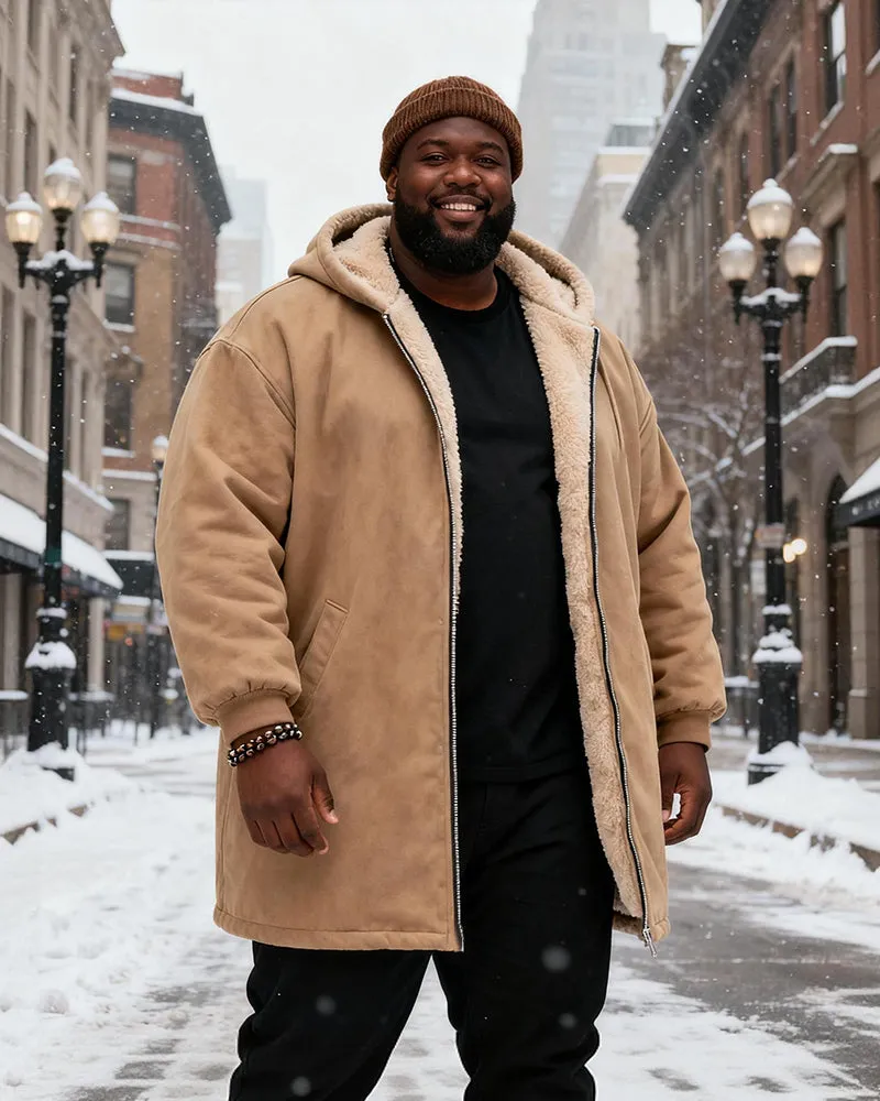 Big & Tall Men's Solid Color Velvet Thickened Long Hooded Coat sold by Biggmans product image thumbnail 2