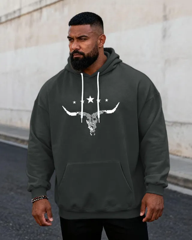 Big & Tall Men's White Star Bull Skull Print Hoodie sold by Biggmans